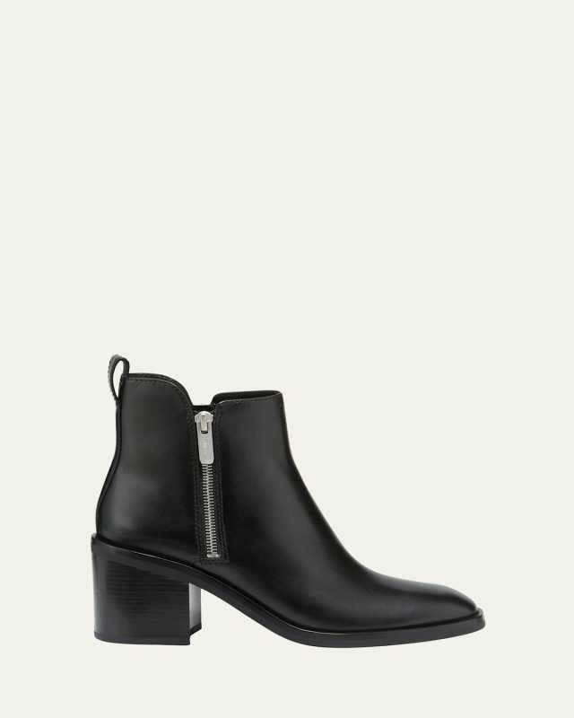 Alexa Leather Double-Zip Ankle Booties